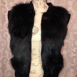 Black fur zip vest
